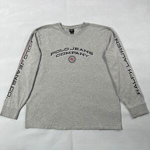 Ralph Lauren Polo Jeans Co Long Sleeve T Shirt Men XL Gray Spell‎ Out Logo VTG